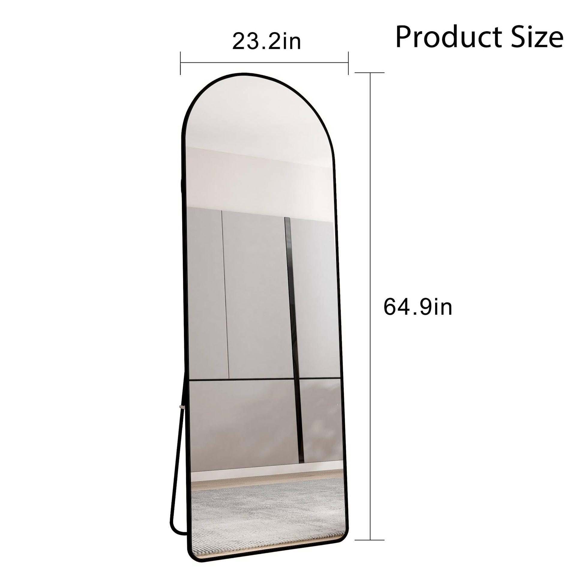 Full-Length Arched Black Mirror - Stylish Aluminum Frame for Any Space USA