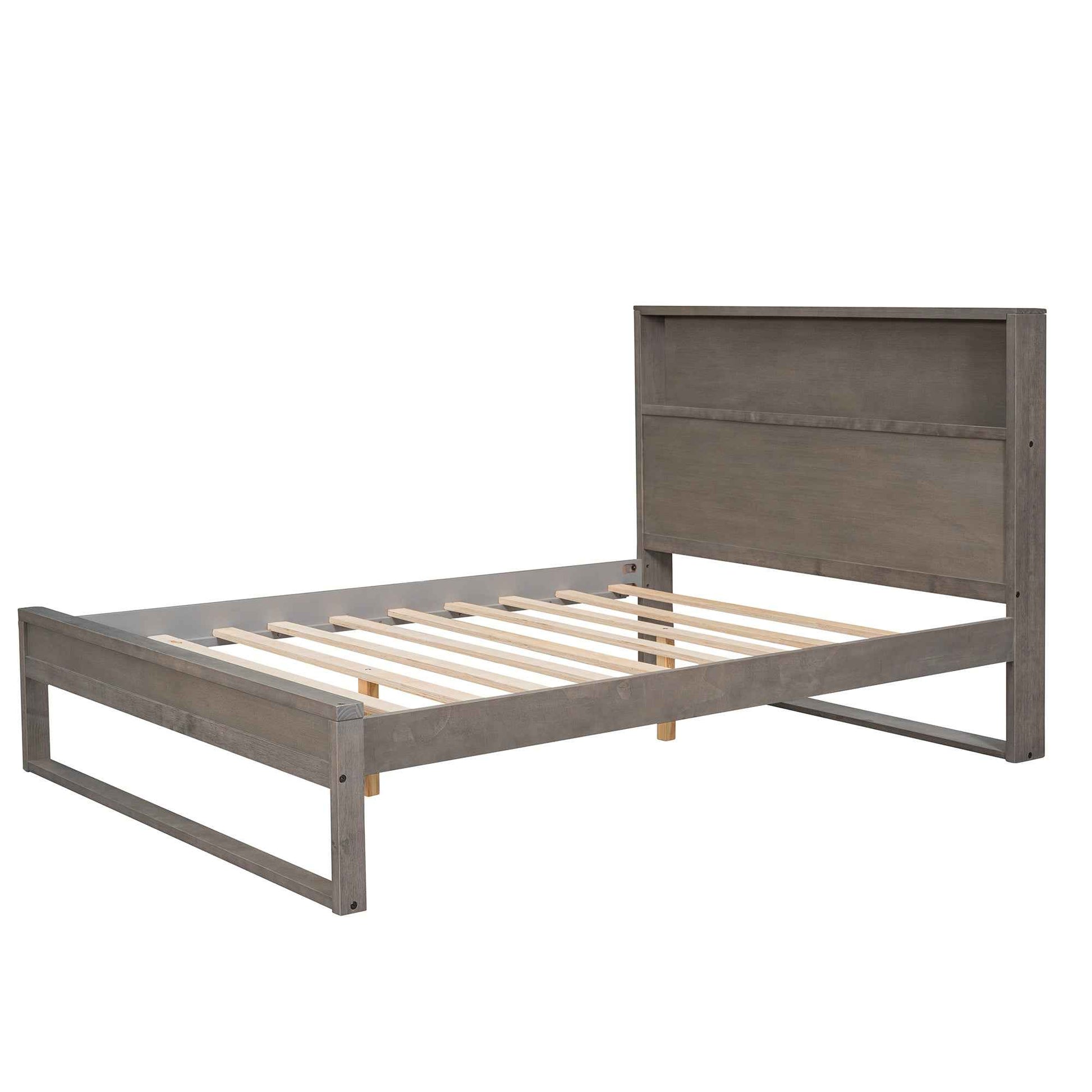 Full Size Platform Bed with Storage Headboard and Charging Ports