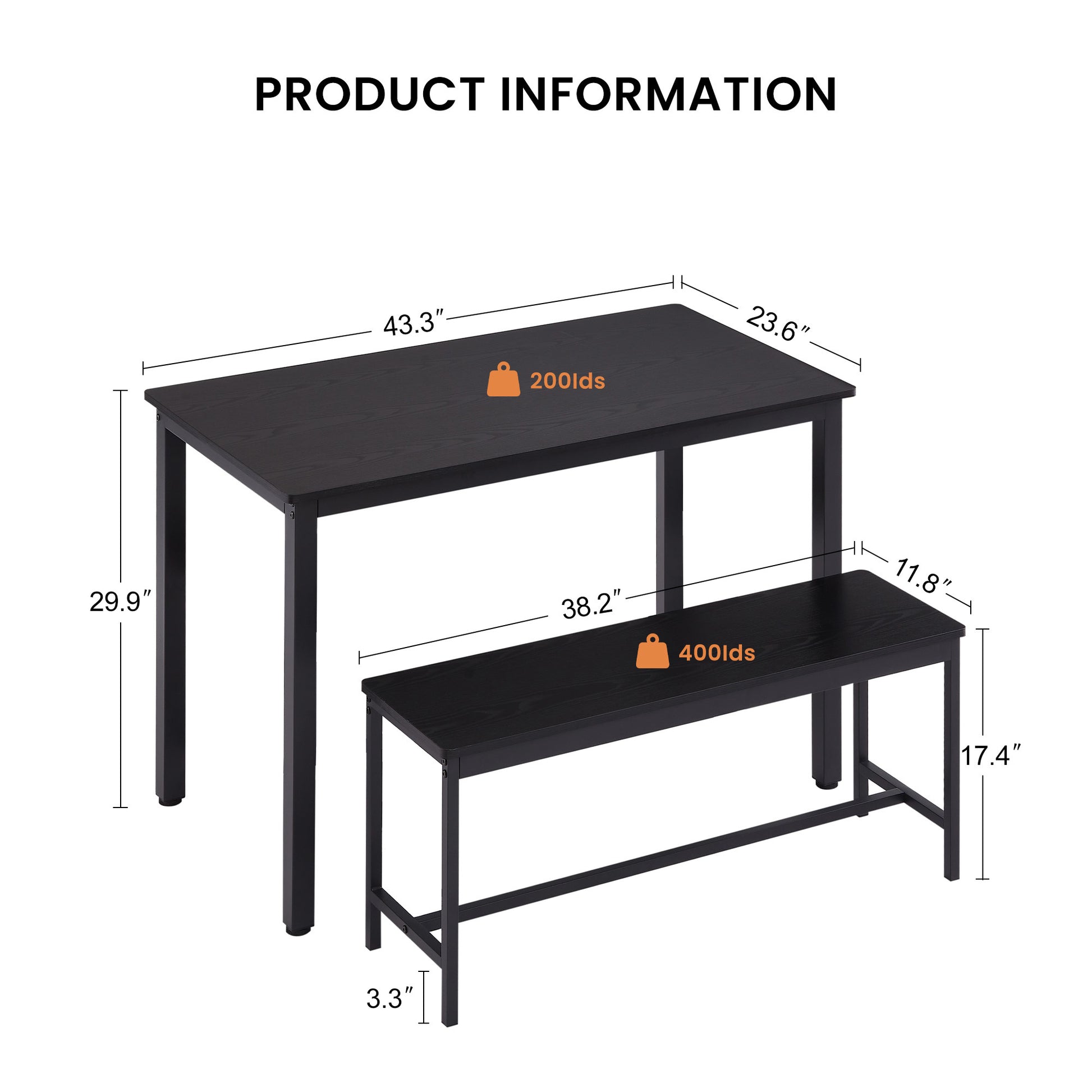 Furnistra 3-Piece Dining Table Set with 2 Benches USA