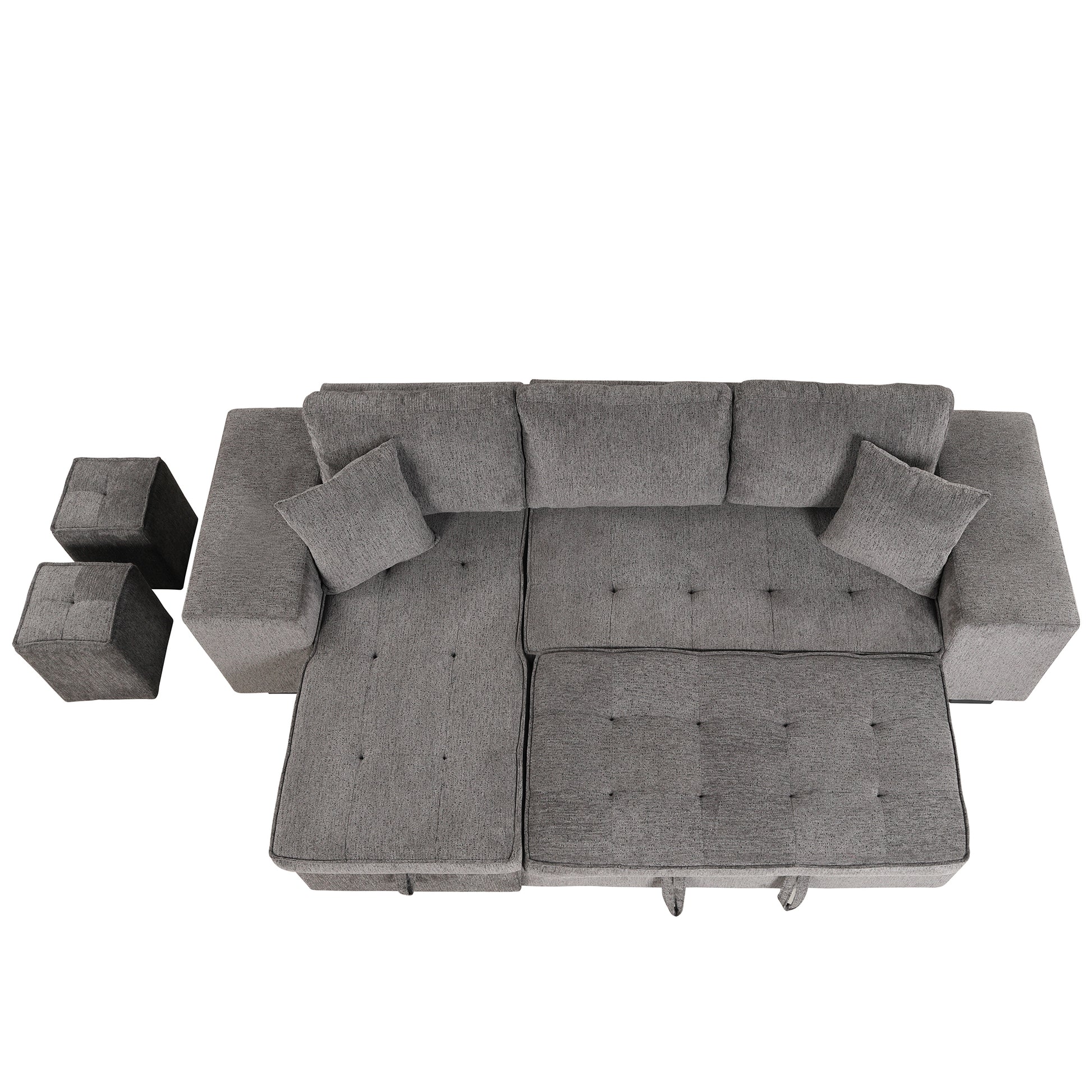 Furnistra 3-Piece Modern L-Shaped Sectional Sofa with Storage Chaise and Stools USA