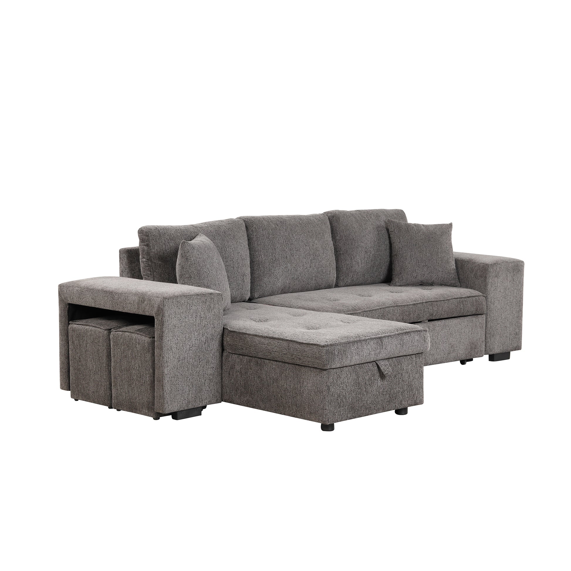 Furnistra 3-Piece Modern L-Shaped Sectional Sofa with Storage Chaise and Stools USA