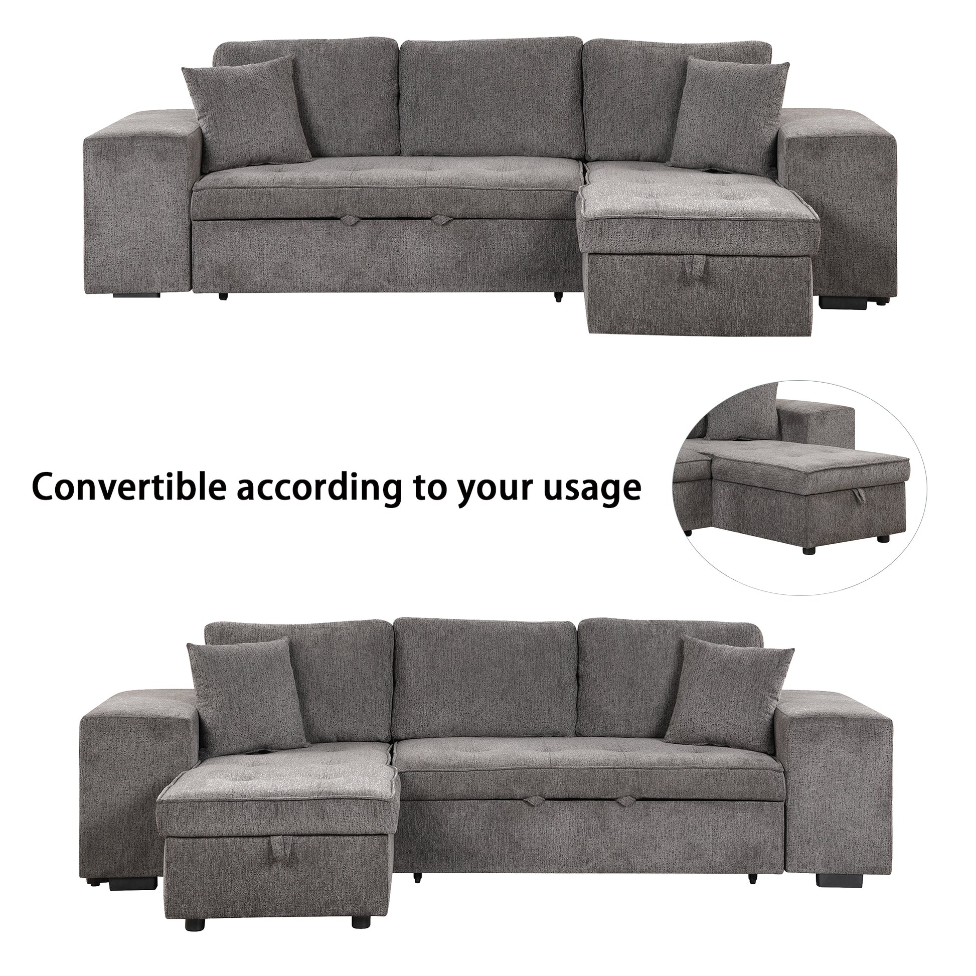 Furnistra 3-Piece Modern L-Shaped Sectional Sofa with Storage Chaise and Stools USA