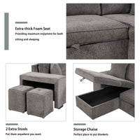 Furnistra 3-Piece Modern L-Shaped Sectional Sofa with Storage Chaise and Stools USA