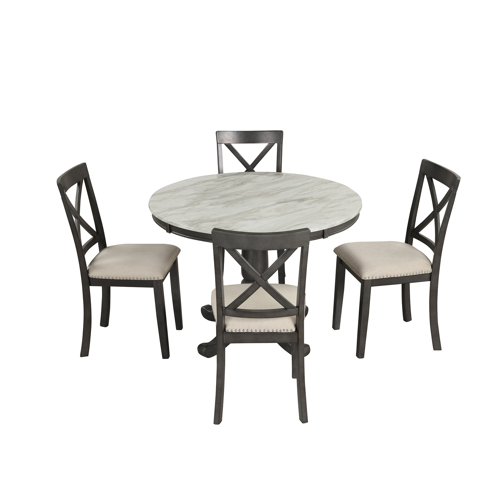 Furnistra 5-Piece Solid Wood Dining Table and Chair Set for 4 Persons USA