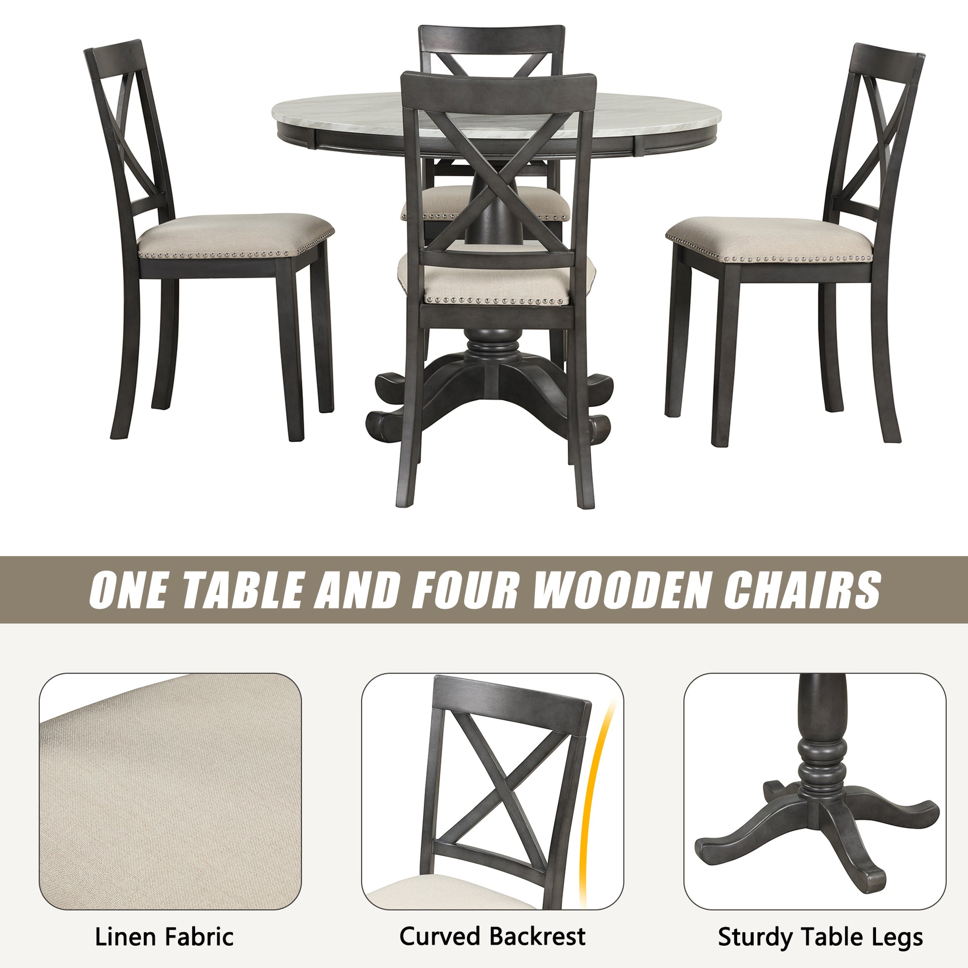 Furnistra 5-Piece Solid Wood Dining Table and Chair Set for 4 Persons USA