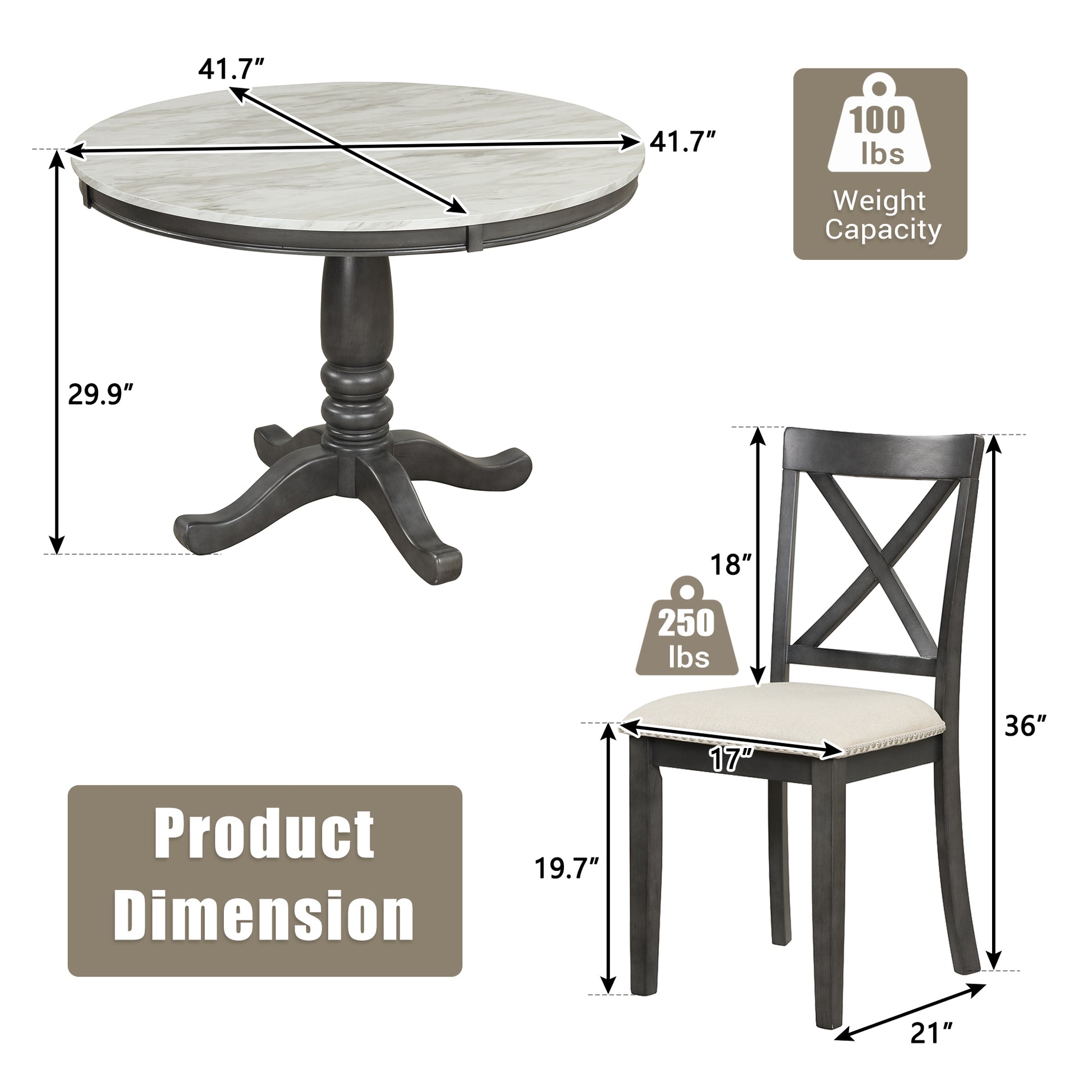 Furnistra 5-Piece Solid Wood Dining Table and Chair Set for 4 Persons USA