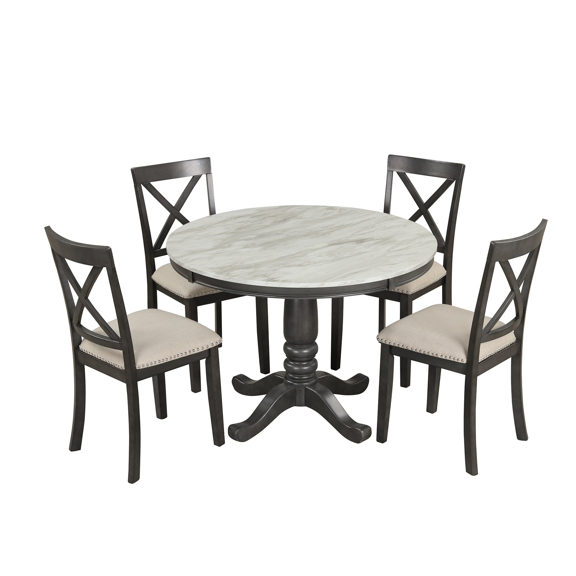 Furnistra 5-Piece Solid Wood Dining Table and Chair Set for 4 Persons USA