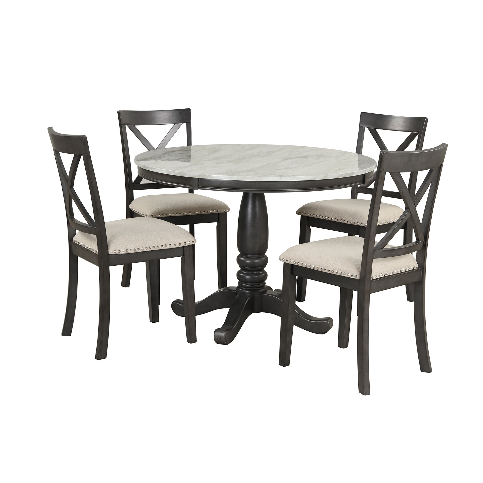 Furnistra 5-Piece Solid Wood Dining Table and Chair Set for 4 Persons USA