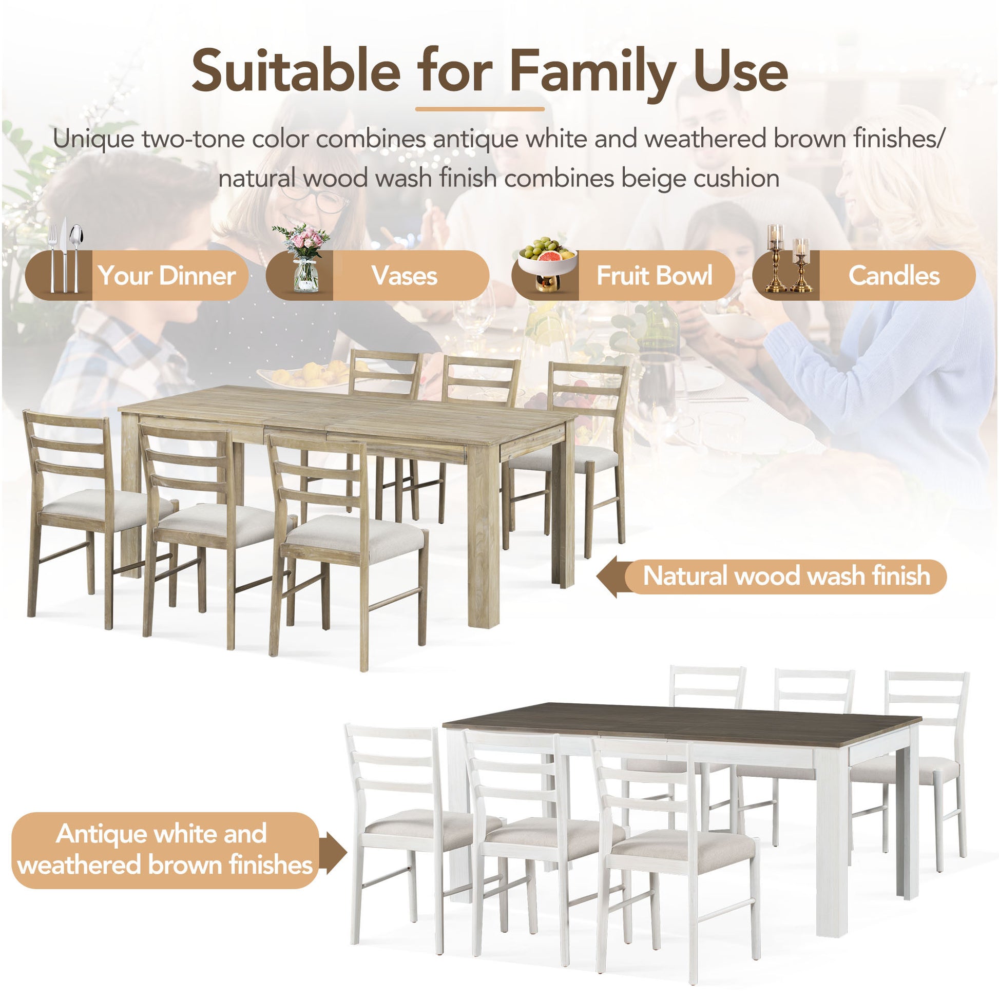 Furnistra 7-Piece Extendable Dining Set with Cushioned Chairs USA