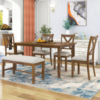 Furnistra 7-Piece Rustic Dining Set with Rectangular Table and Bench USA