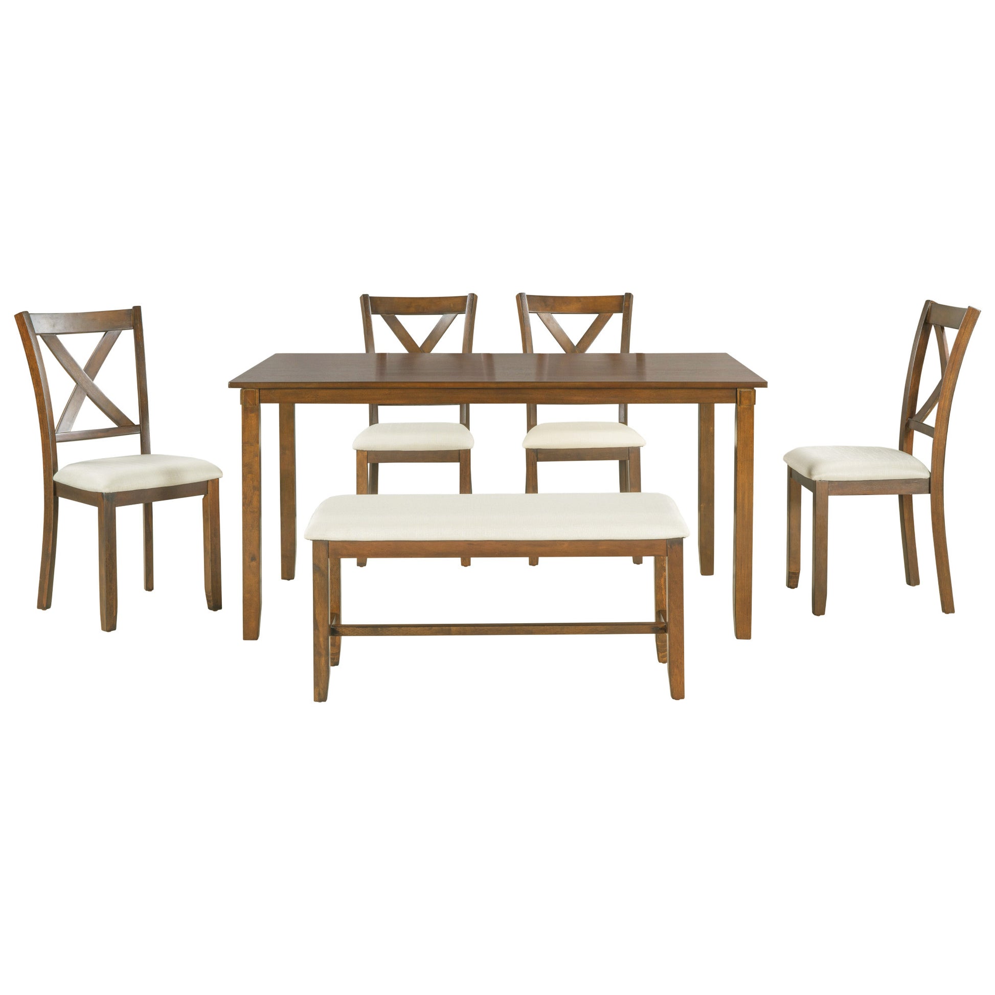 Furnistra 7-Piece Rustic Dining Set with Rectangular Table and Bench USA