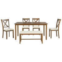 Furnistra 7-Piece Rustic Dining Set with Rectangular Table and Bench USA