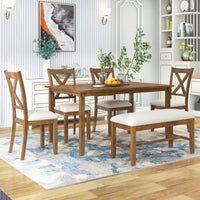 Furnistra 7-Piece Rustic Dining Set with Rectangular Table and Bench USA