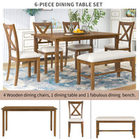 Furnistra 7-Piece Rustic Dining Set with Rectangular Table and Bench USA