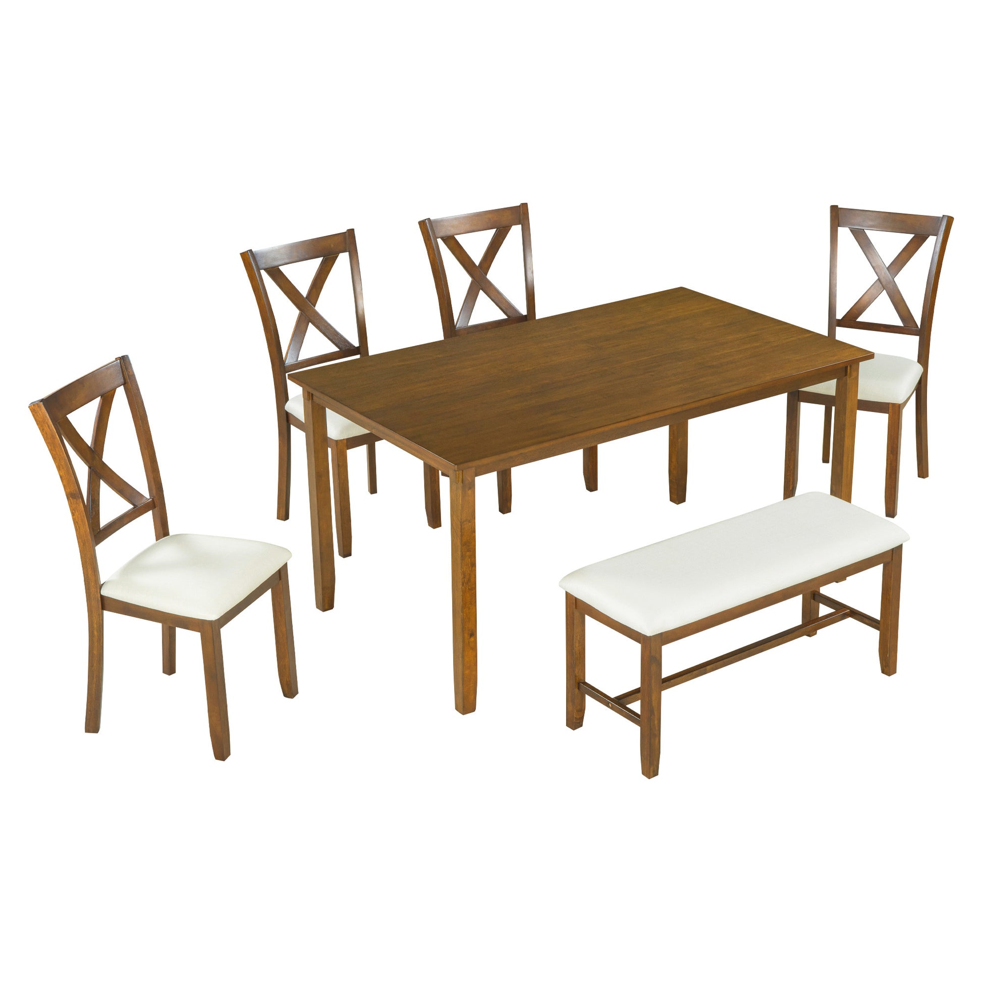 Furnistra 7-Piece Rustic Dining Set with Rectangular Table and Bench USA