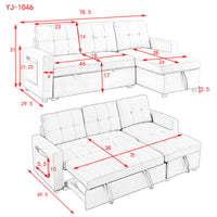 Furnistra Convertible Sofa Bed with Storage Chaise USA