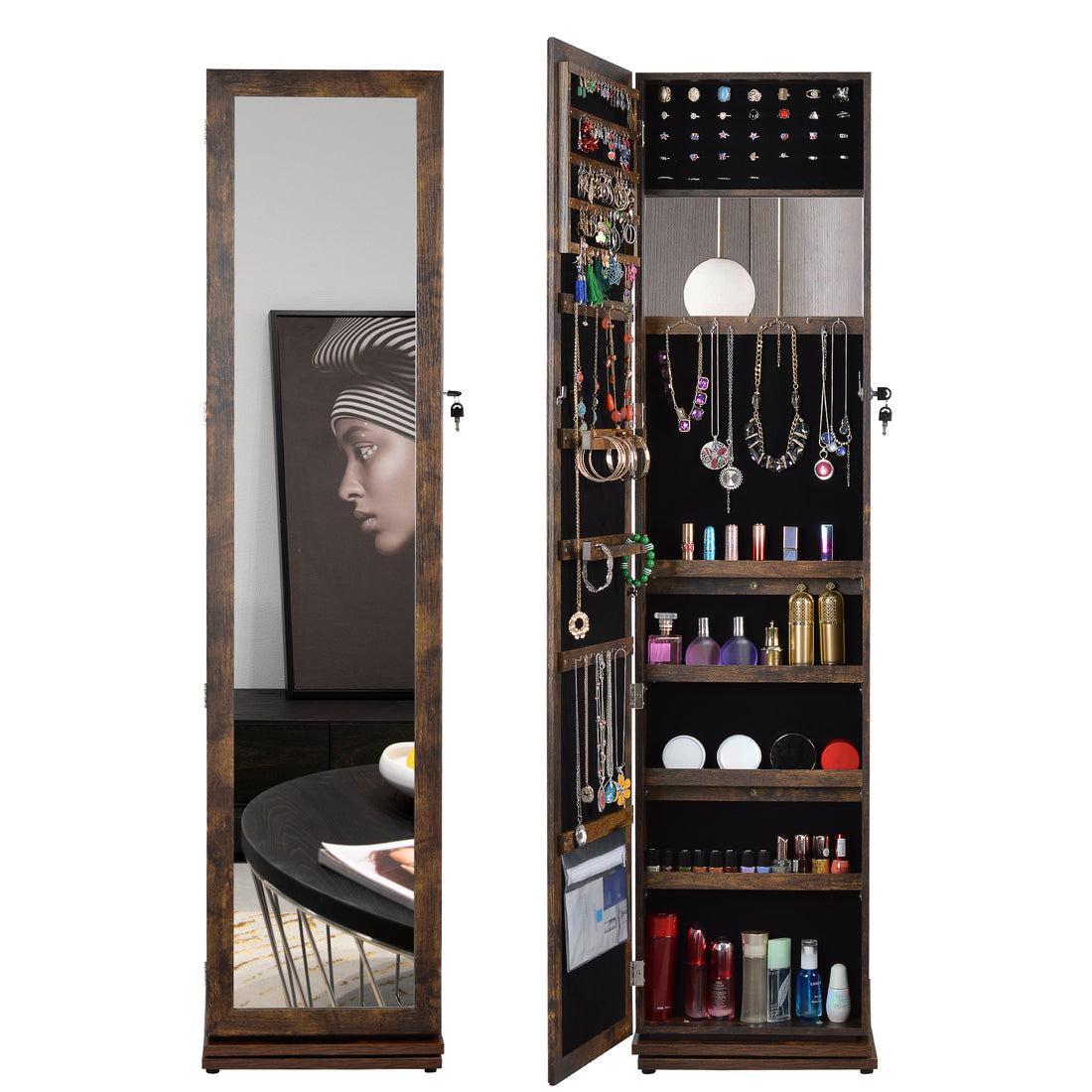 Furnistra Deluxe Wine and Liquor Cabinet with Full Length Mirror USA