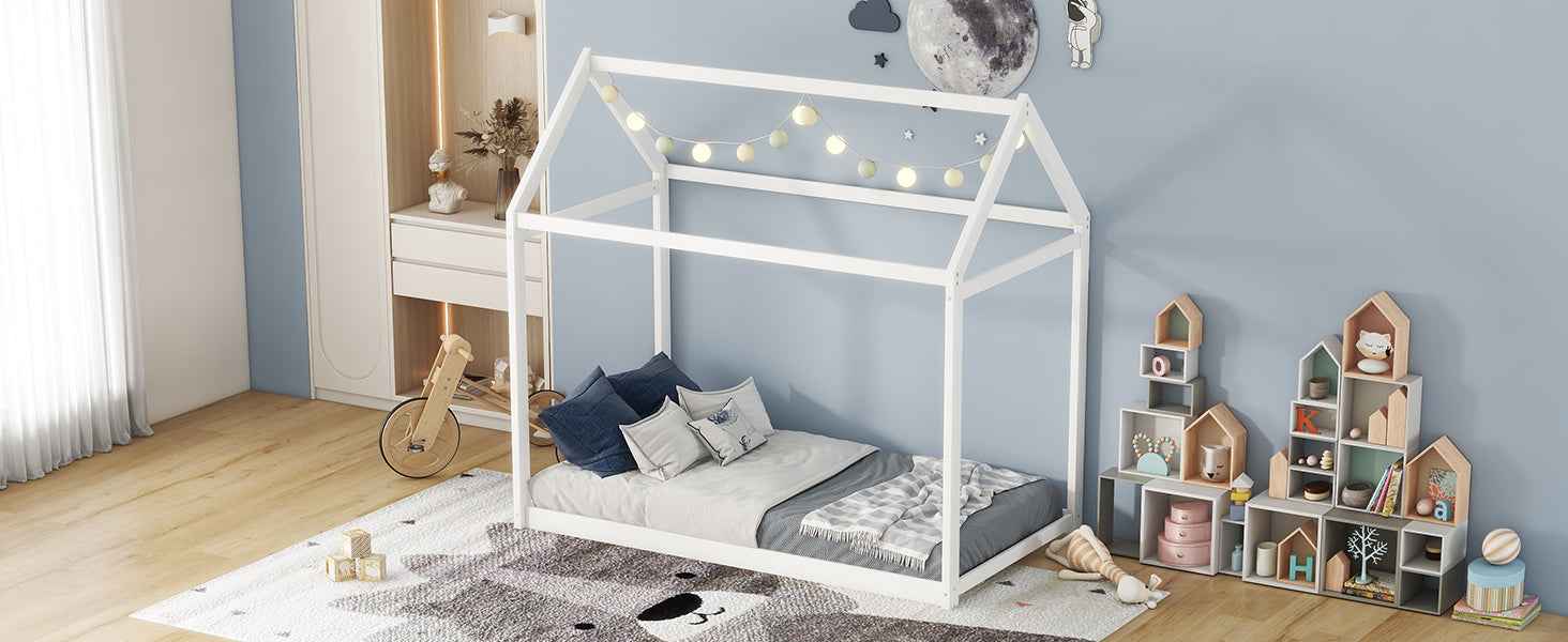 Furnistra House Frame Twin Size Wooden Bed in White- USA