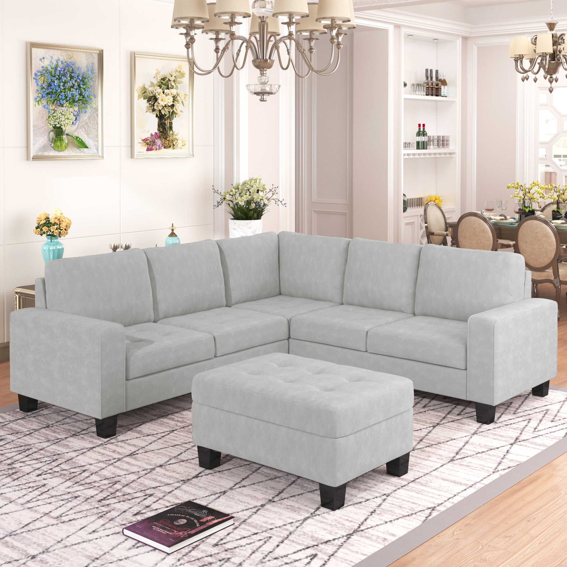 Furnistra L-Shaped Modular Sectional Sofa with Storage Ottoman USA