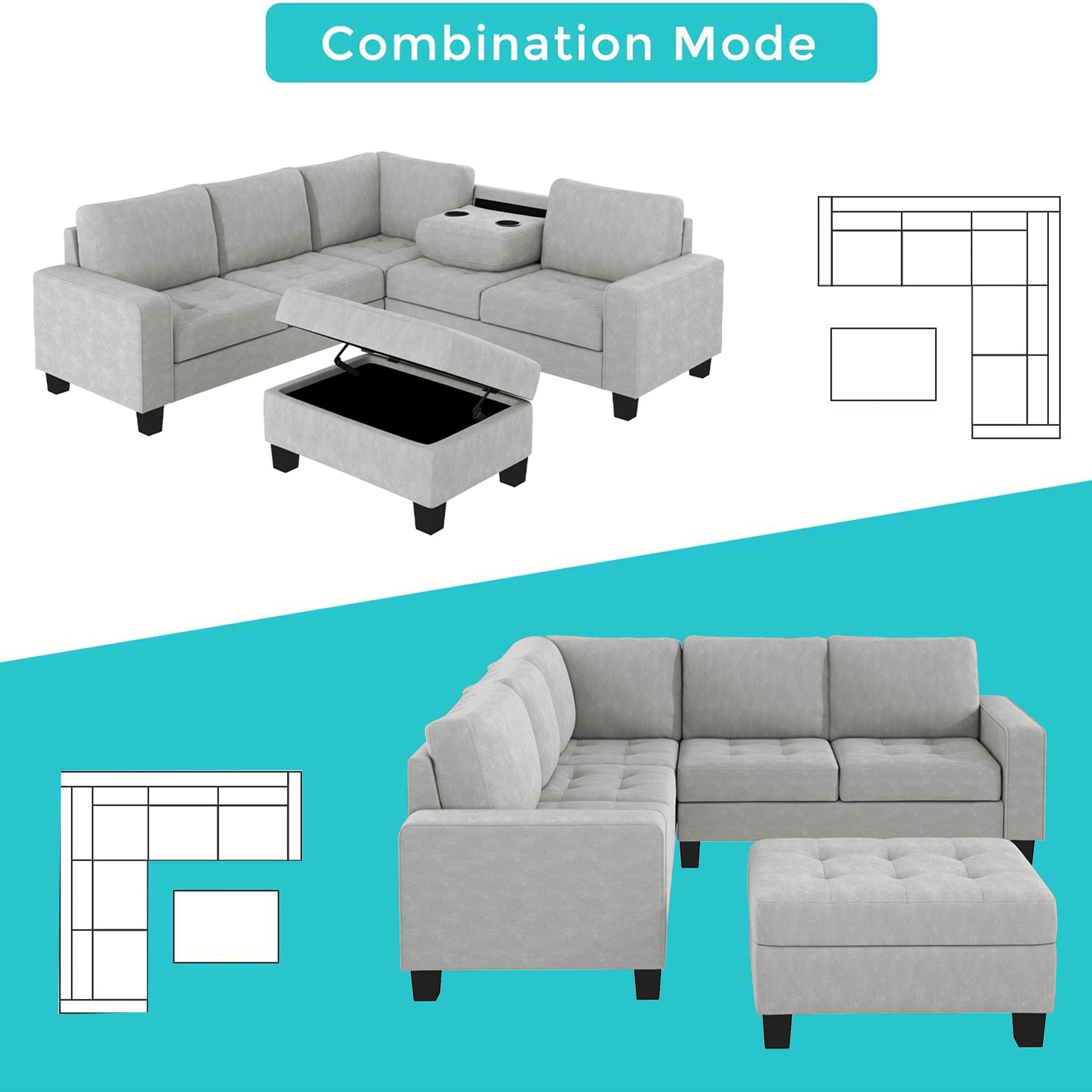 Furnistra L-Shaped Modular Sectional Sofa with Storage Ottoman USA