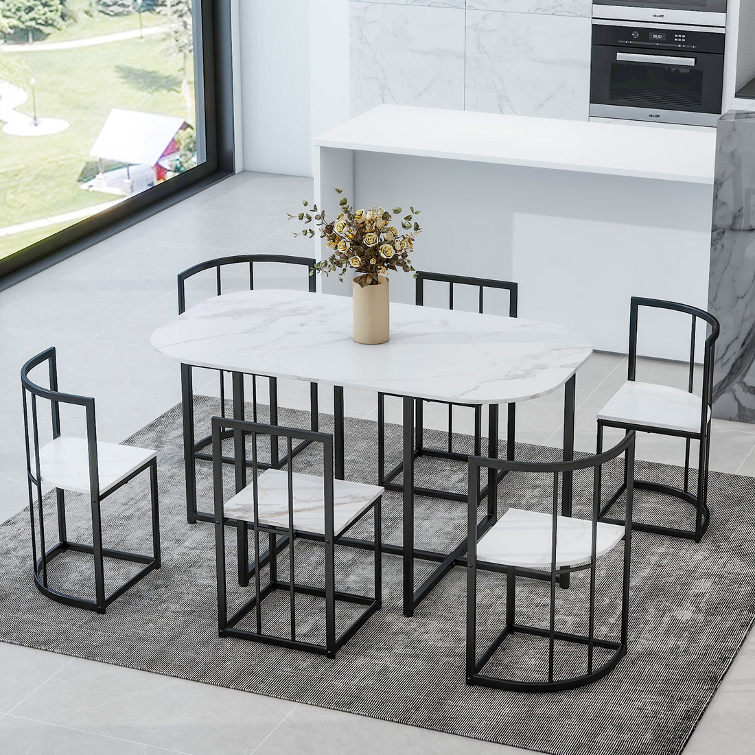 Furnistra Modern 7-Piece Marble Dining Set USA