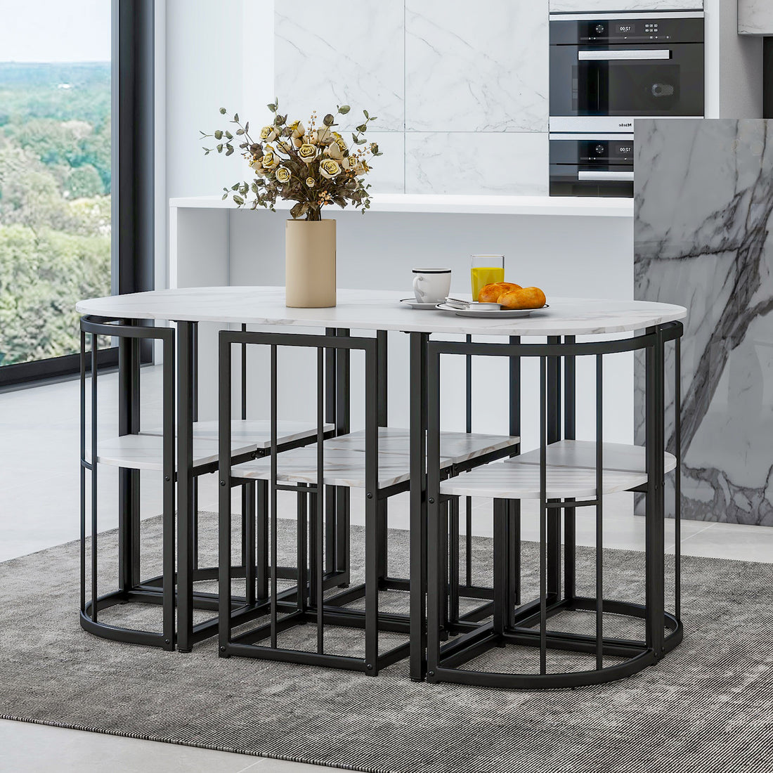 Furnistra Modern 7-Piece Marble Dining Set USA