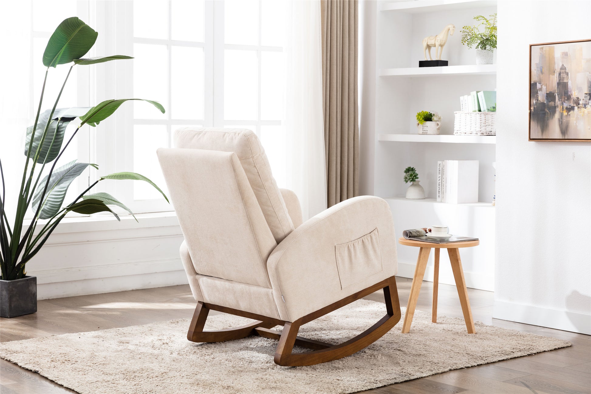 Furnistra Modern Rocking Chair with Wood Legs and Storage Pocket USA