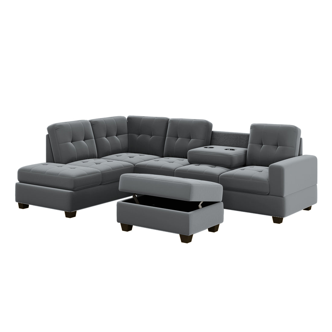 Furnistra Orisfur Modern L-Shaped Sectional Sofa with Reversible Chaise and Storage Ottoman USA