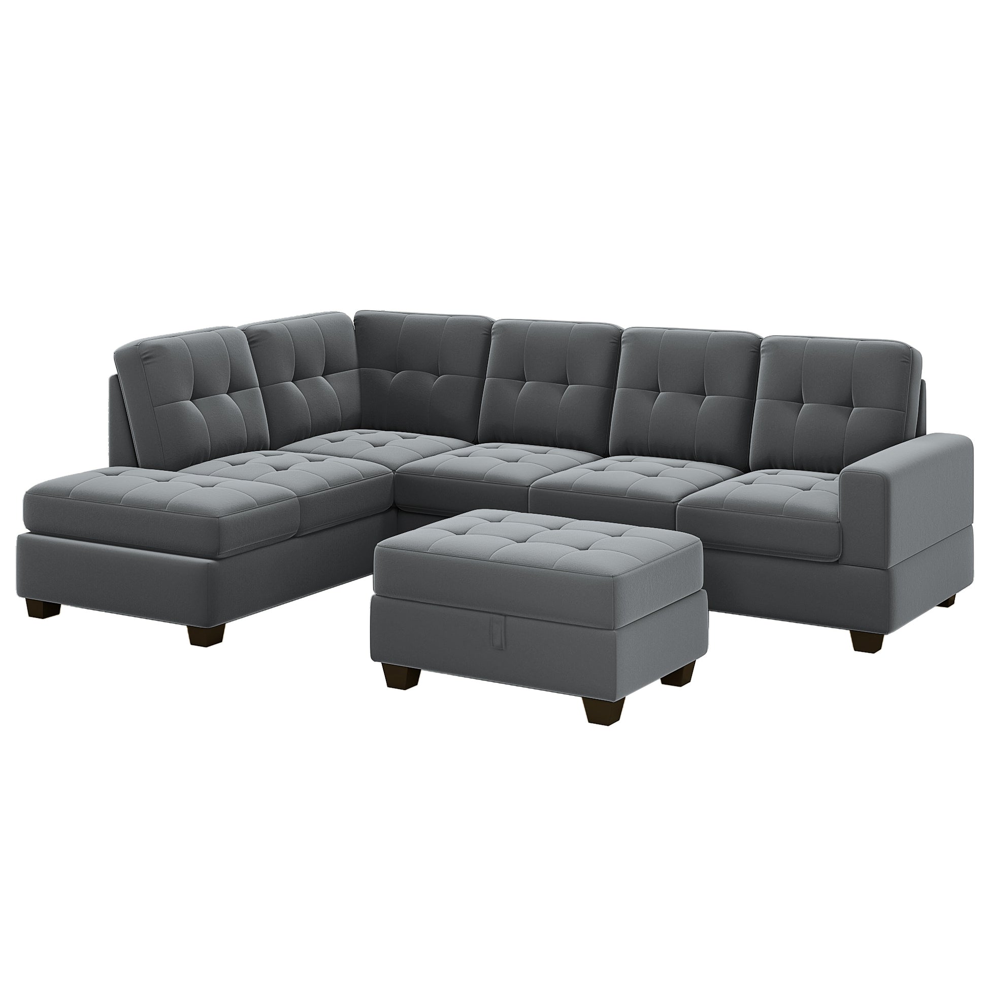 Furnistra Orisfur Modern L-Shaped Sectional Sofa with Reversible Chaise and Storage Ottoman USA