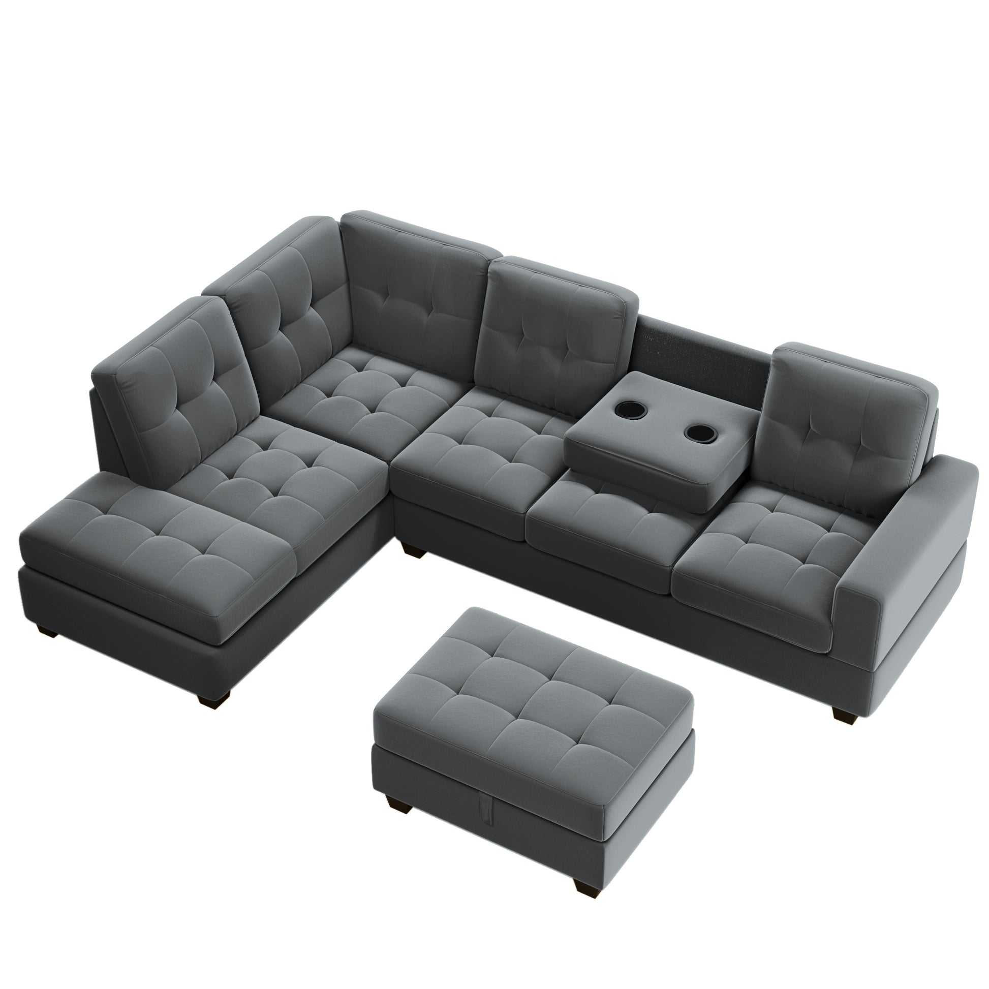 Furnistra Orisfur Modern L-Shaped Sectional Sofa with Reversible Chaise and Storage Ottoman USA