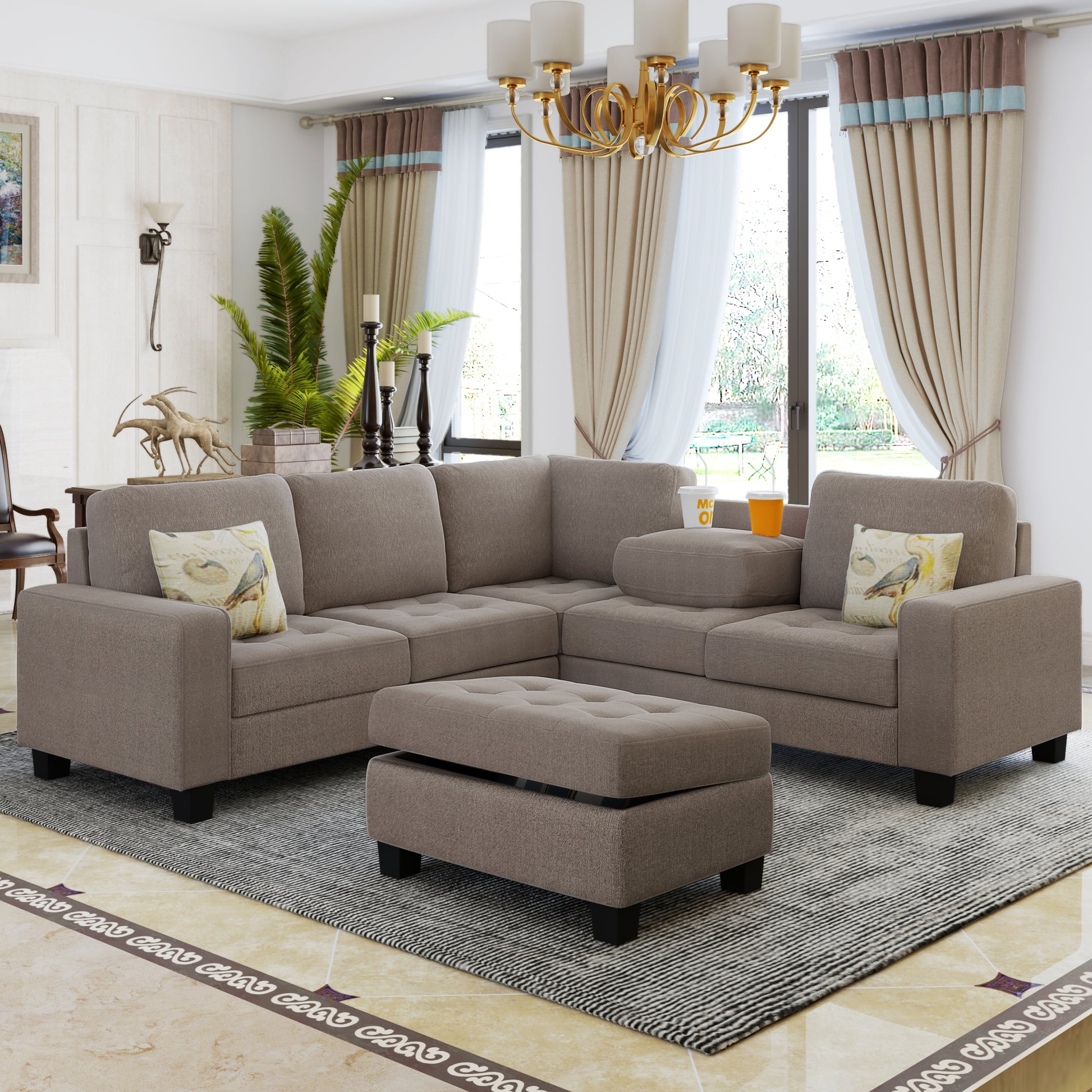 Furnistra Orisfur Modular L-Shaped Sectional Sofa with Storage Ottoman USA