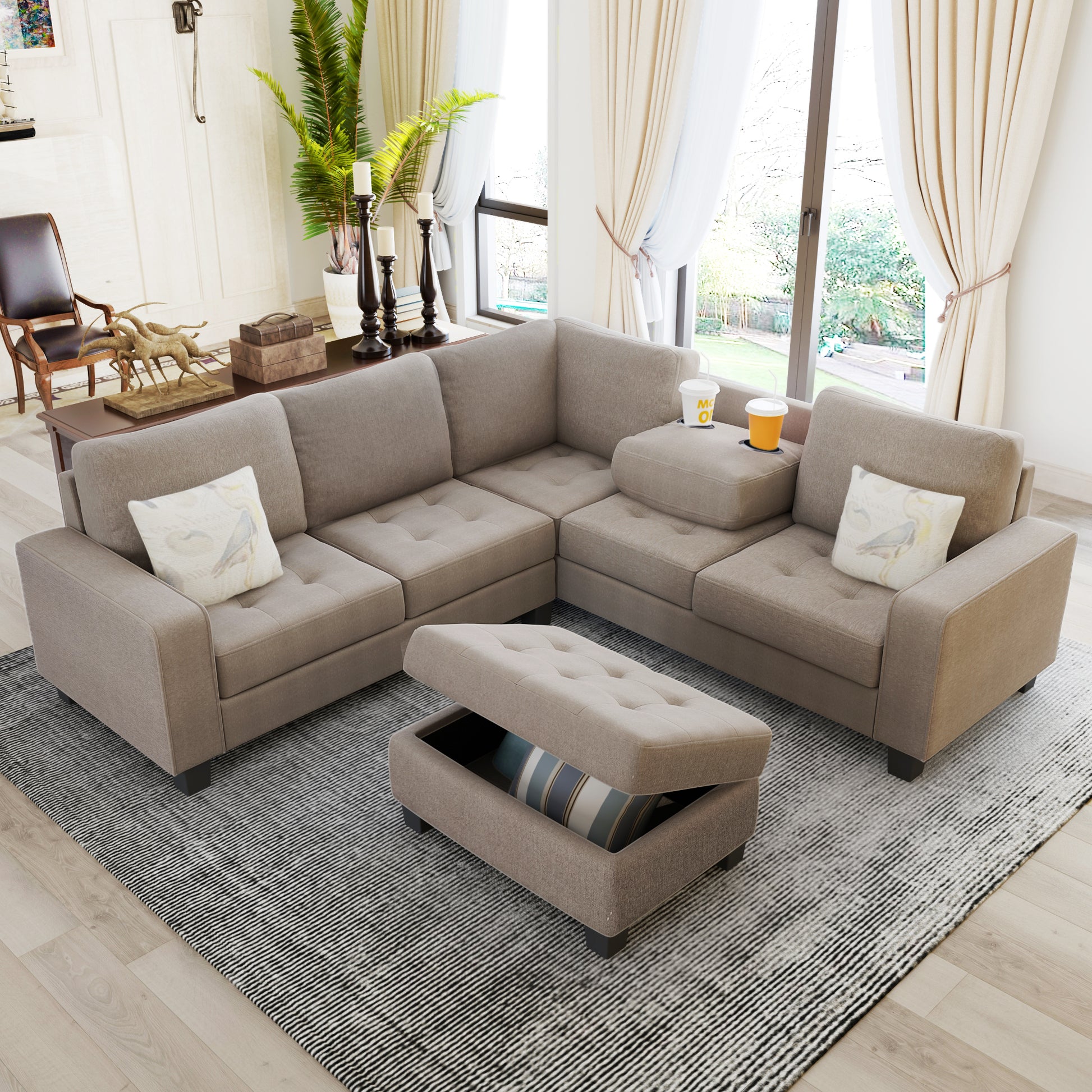 Furnistra Orisfur Modular L-Shaped Sectional Sofa with Storage Ottoman USA