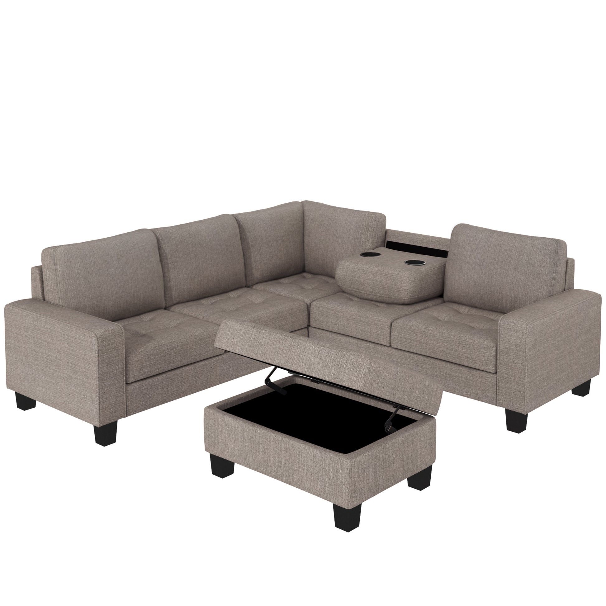 Furnistra Orisfur Modular L-Shaped Sectional Sofa with Storage Ottoman USA