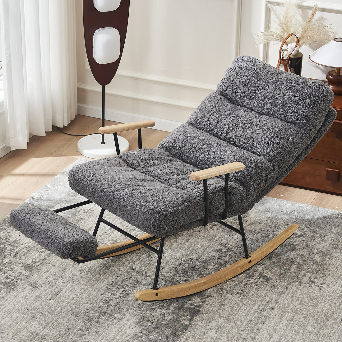 Furnistra Padded Rocking Chaise Lounge with Footrest in Gray USA