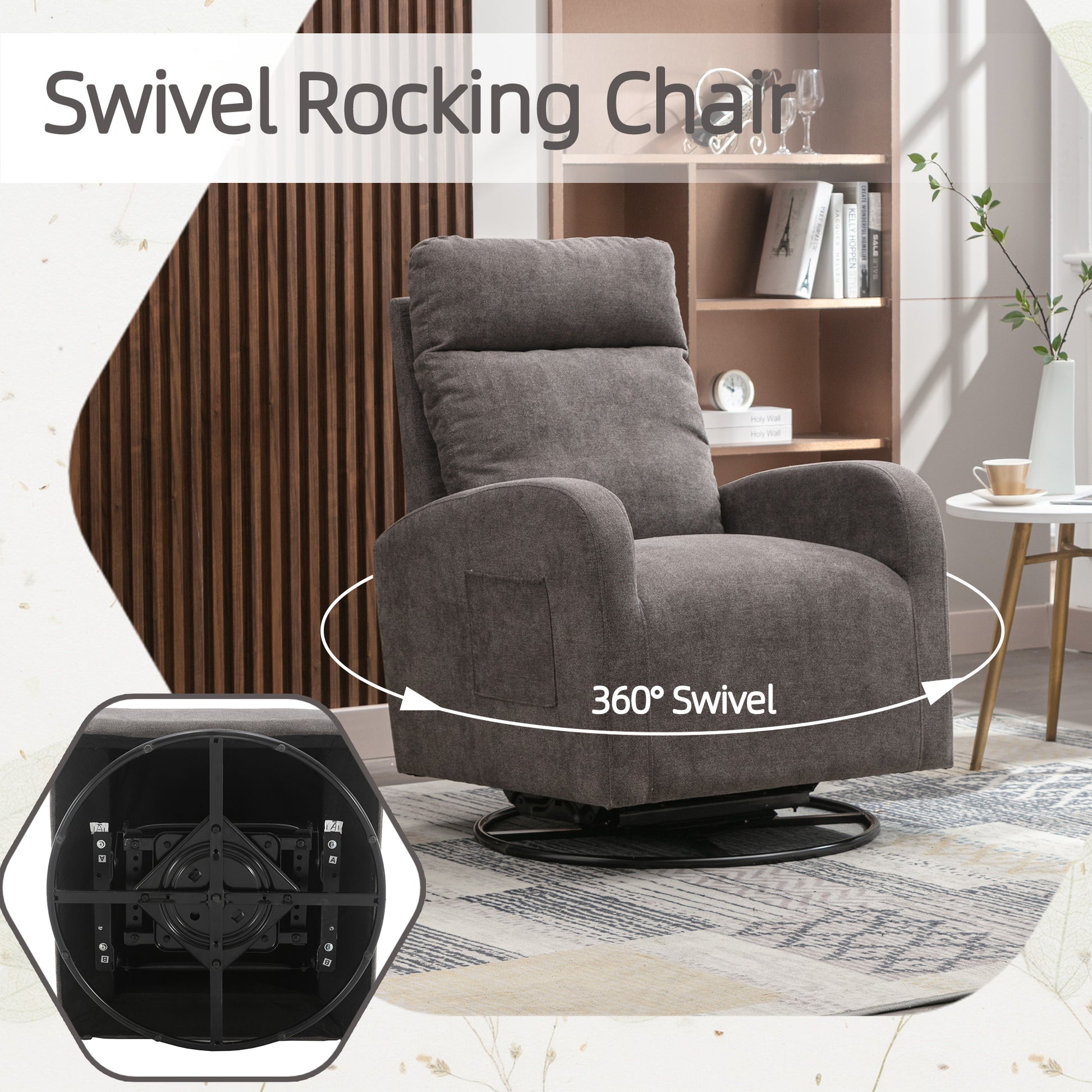 Furnistra Plush Modern Rocking Chair with Swivel and Glide Functions USA