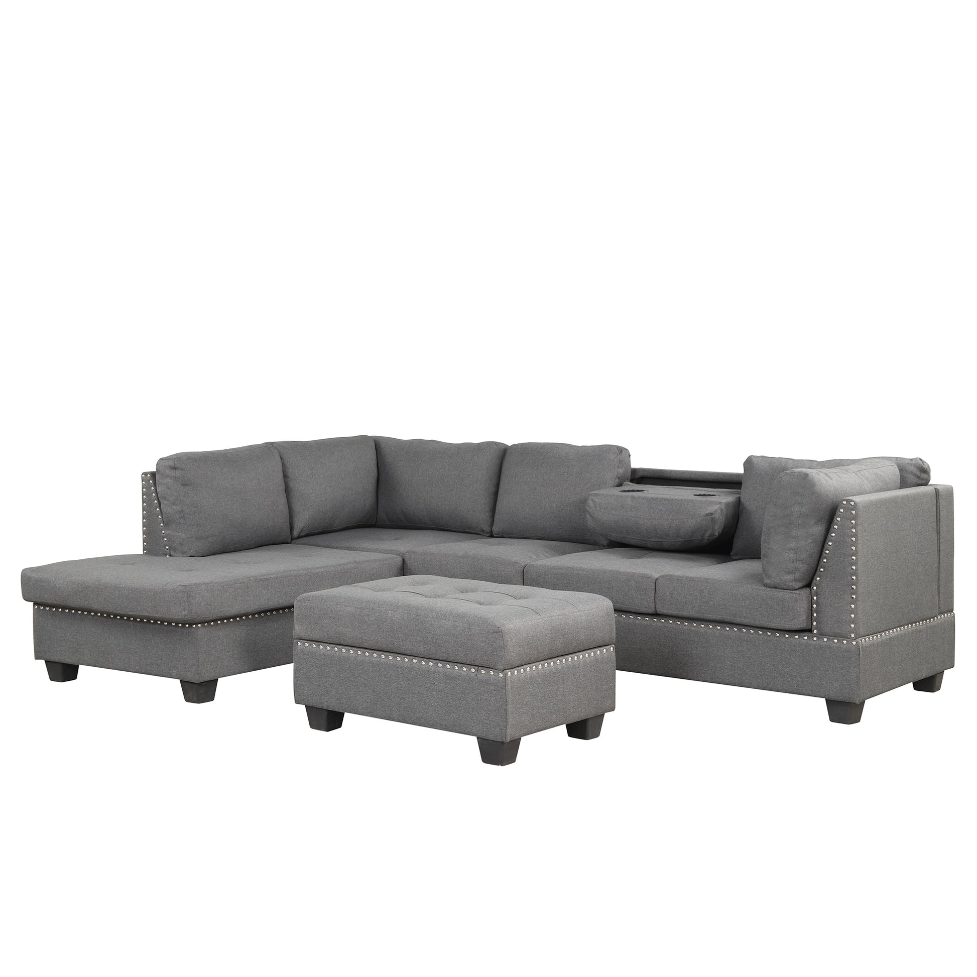 Furnistra Reversible L-Shaped Sectional Sofa with Storage Ottoman USA