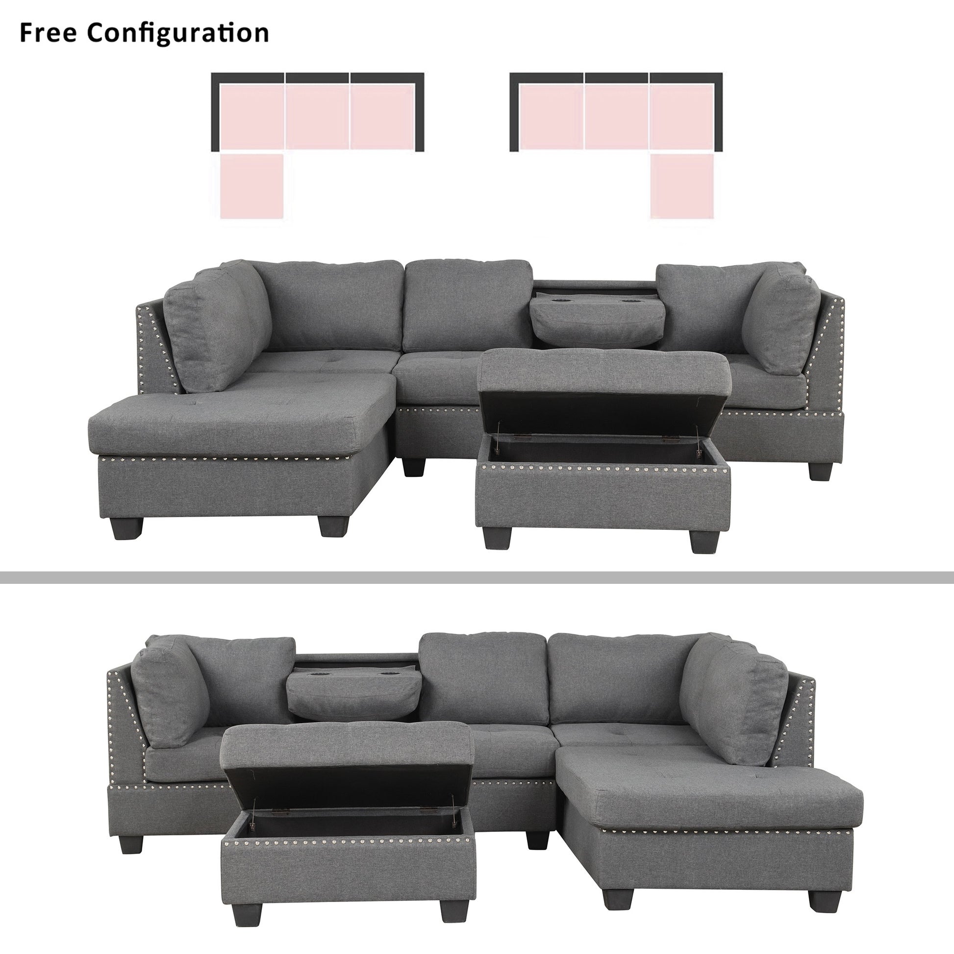 Furnistra Reversible L-Shaped Sectional Sofa with Storage Ottoman USA