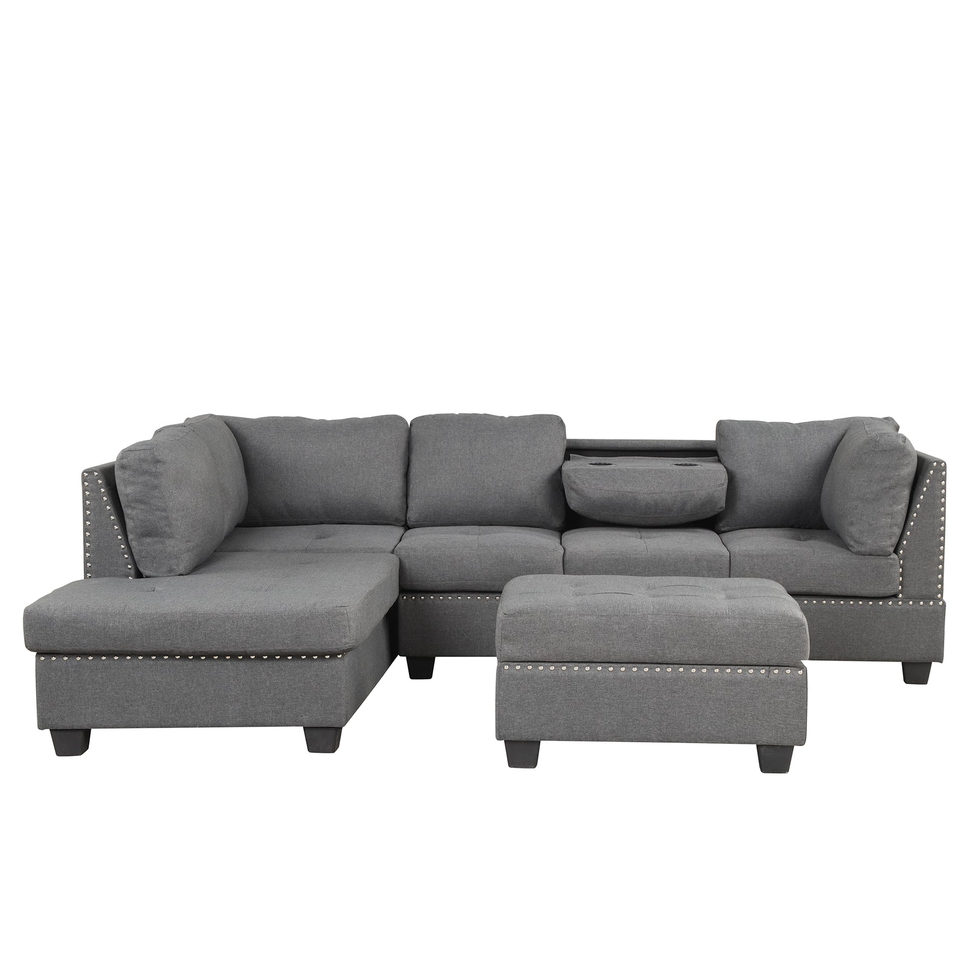 Furnistra Reversible L-Shaped Sectional Sofa with Storage Ottoman USA