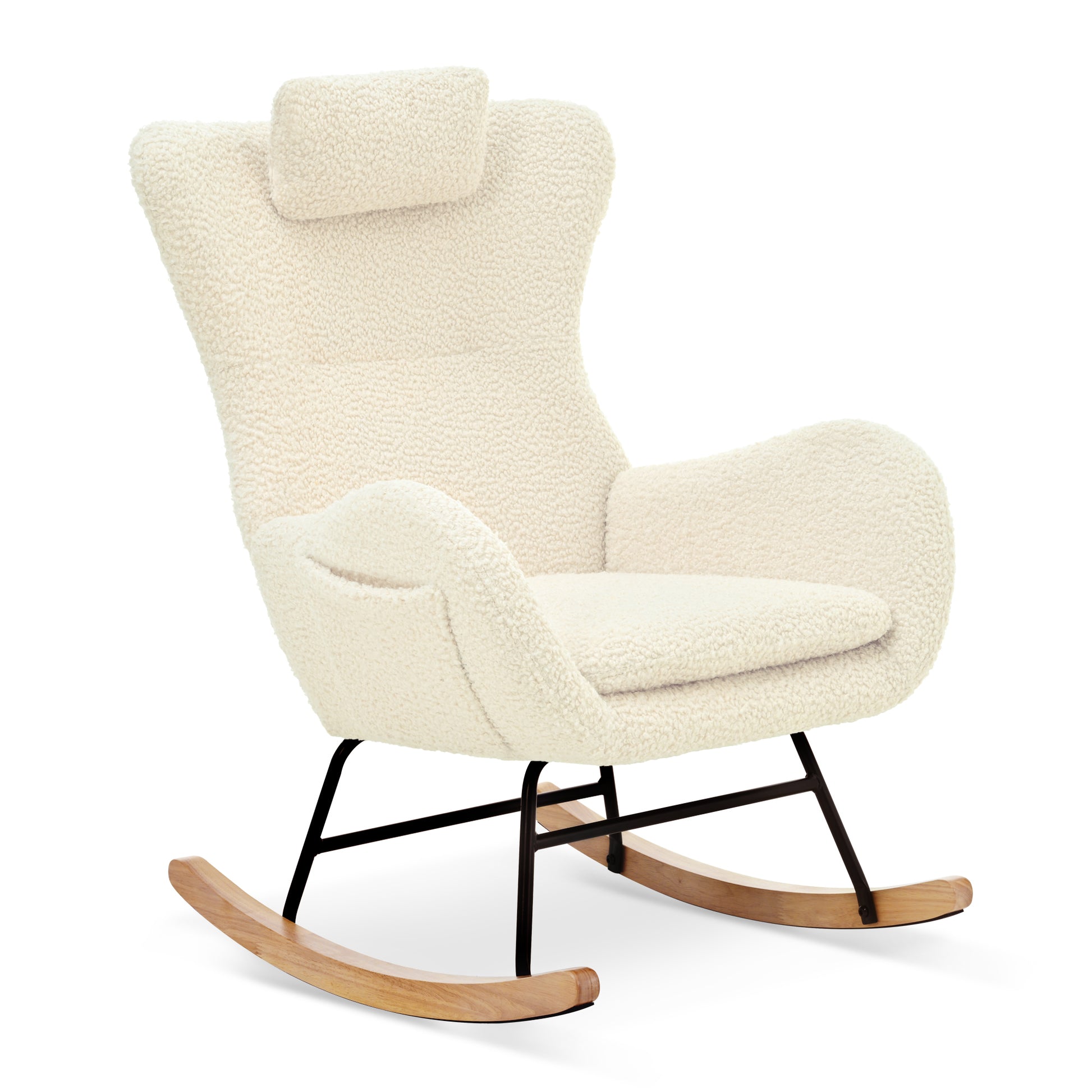 Furnistras Plush Upholstered Rocking Chair - Cozy Nursery Glider with Adjustable Headrest USA