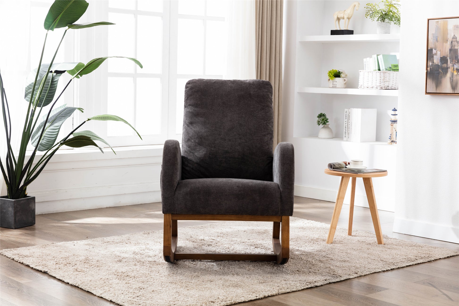 Furnistras Relaxing Rocking Chair in Dark Gray Linen USA