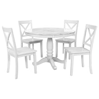 Hampstead Round Dining Table with 4 Upholstered Chairs in Rustic White Finish USA