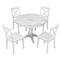 Hampstead Round Dining Table with 4 Upholstered Chairs in Rustic White Finish USA