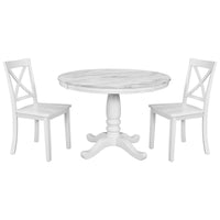 Hampstead Round Dining Table with 4 Upholstered Chairs in Rustic White Finish USA