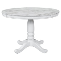 Hampstead Round Dining Table with 4 Upholstered Chairs in Rustic White Finish USA