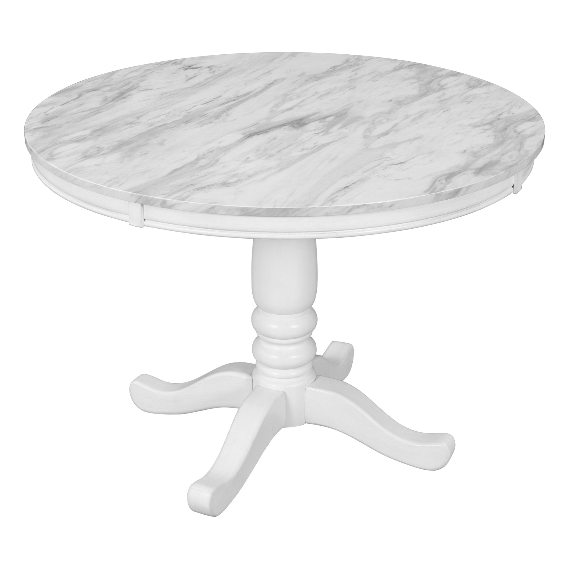 Hampstead Round Dining Table with 4 Upholstered Chairs in Rustic White Finish USA