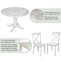 Hampstead Round Dining Table with 4 Upholstered Chairs in Rustic White Finish USA