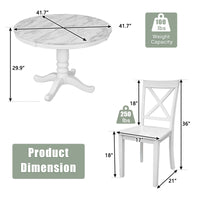 Hampstead Round Dining Table with 4 Upholstered Chairs in Rustic White Finish USA