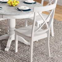 Hampstead Round Dining Table with 4 Upholstered Chairs in Rustic White Finish USA