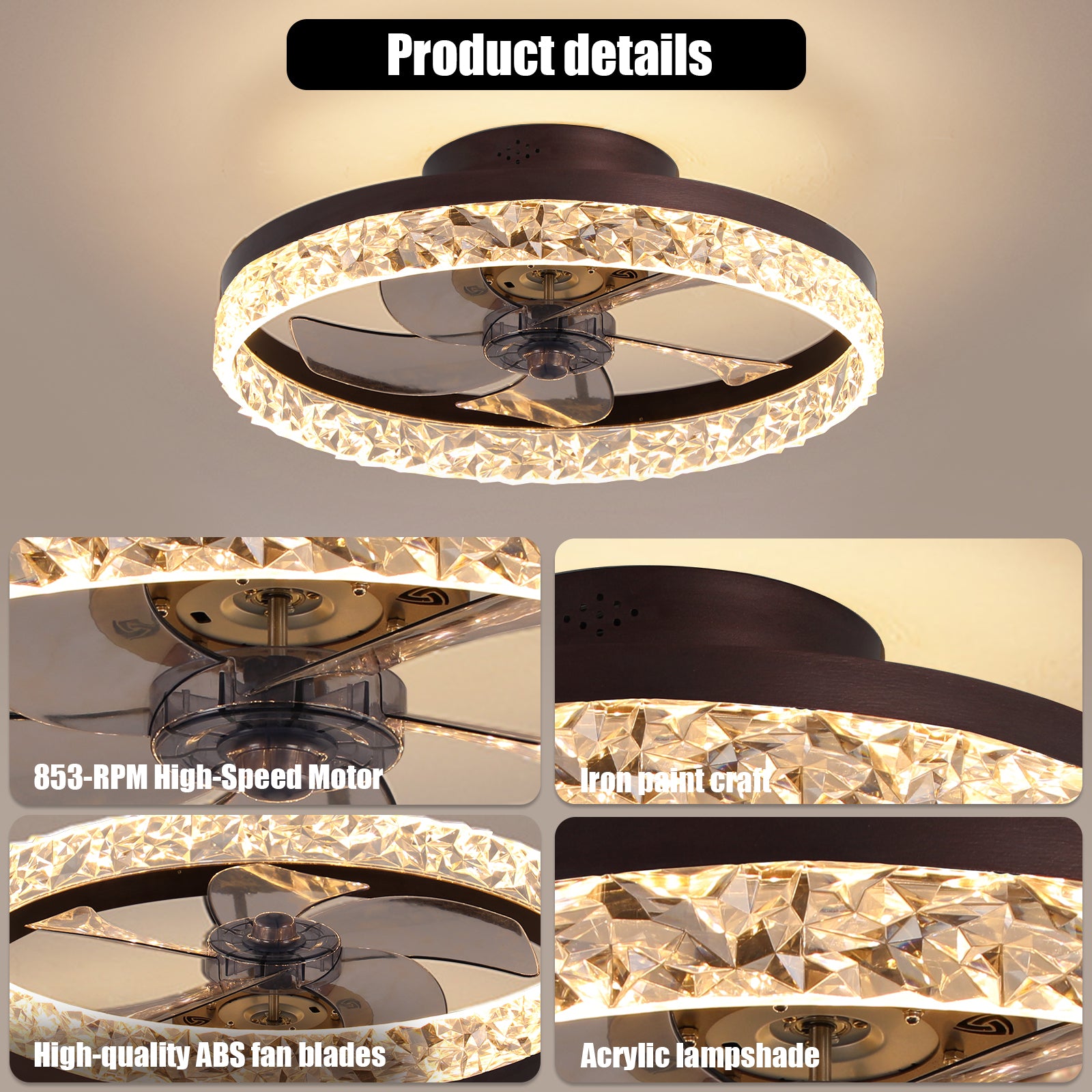 Low Profile 20 Dimmable LED Ceiling Fan with Remote USA