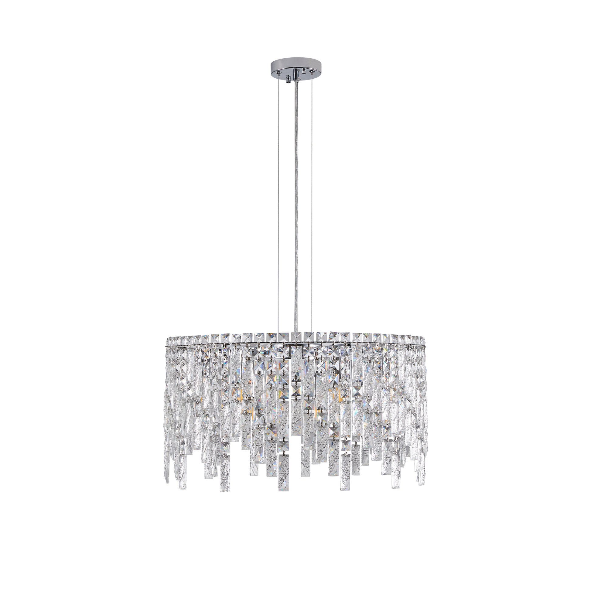 Luxurious 24-Inch Round Chrome and Crystal Chandelier USA